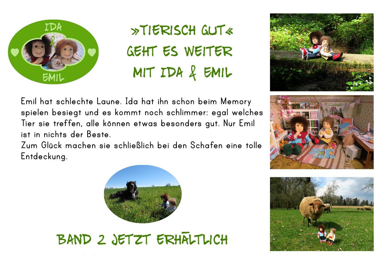 Emil hat schlechte Laune. Ida hat ihn schon beim Memory spielen besiegt und es kommt noch schlimmer: egal welches Tier sie treffen, alle können etwas besonders gut. Nur Emil ist in nichts der Beste. Zum Glück machen sie schließlich bei den Schafen eine tolle Entdeckung.
